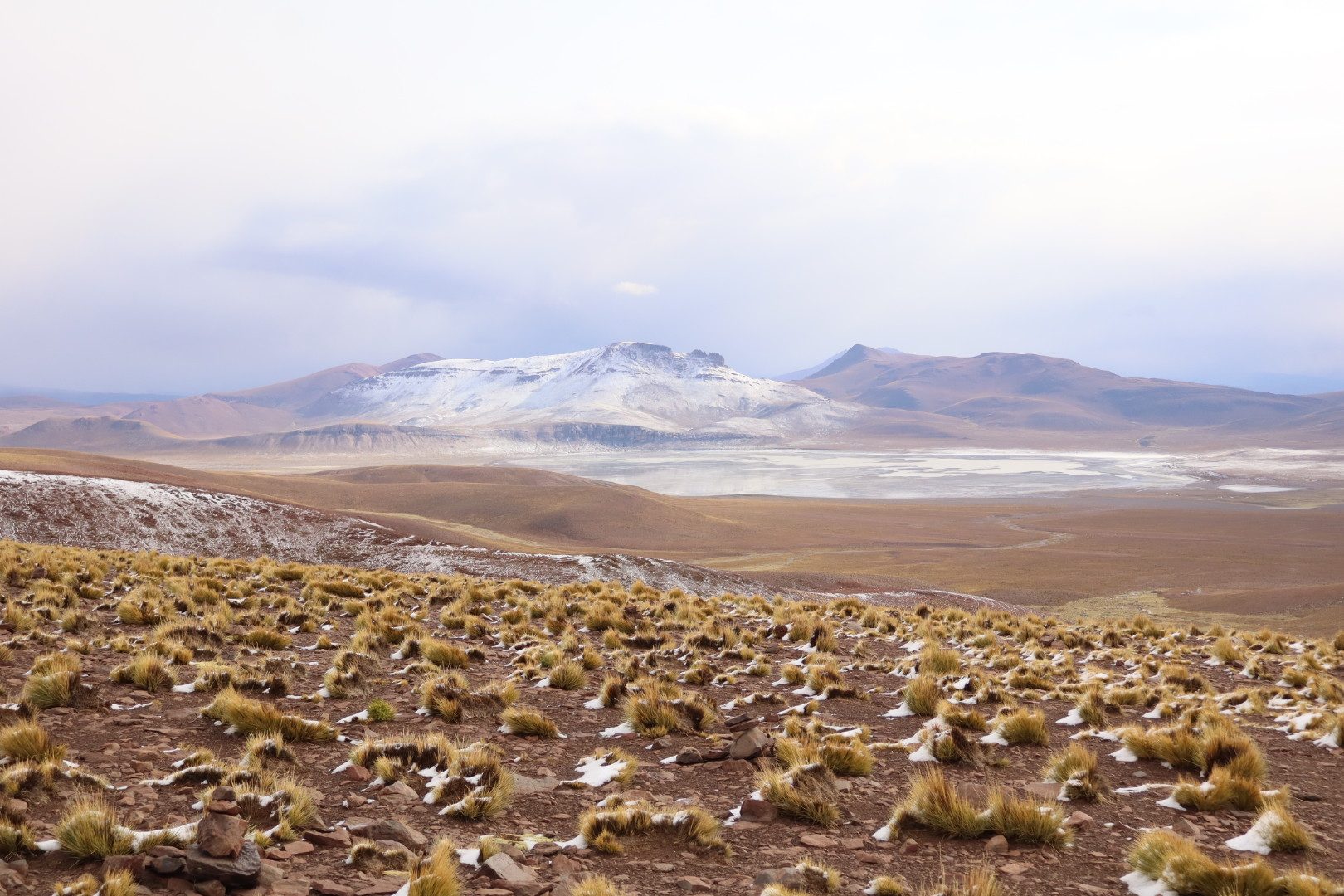 Altiplano boliviano com laguna ao fundo